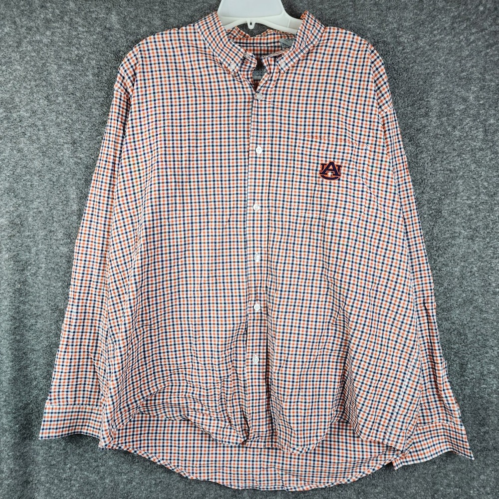 Campus Specialties Auburn Tigers Shirt Mens XXL Orange Navy Gingham Button Down